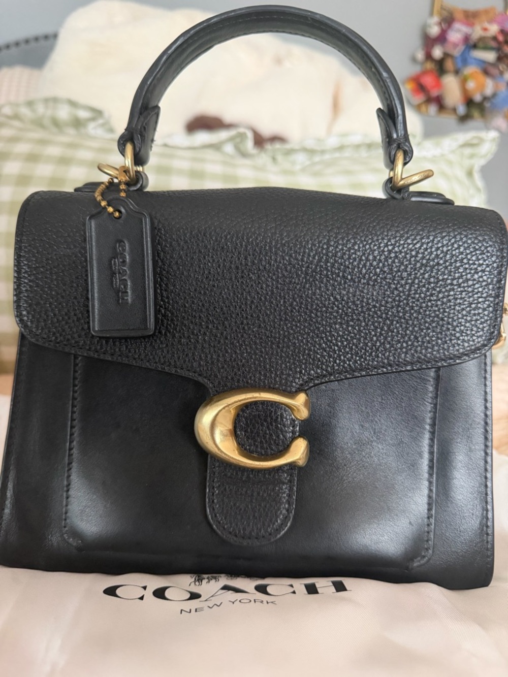 Coach Black Leather Tabby Top-Handle Satchel with Gold 'C' Hardware